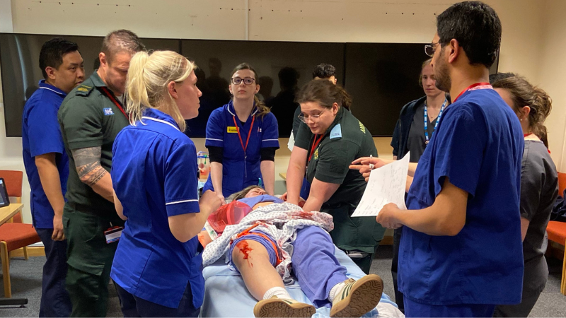 FHFT and ambulance staff during a training scenario with an actor patient on the Code Red Trauma Day
