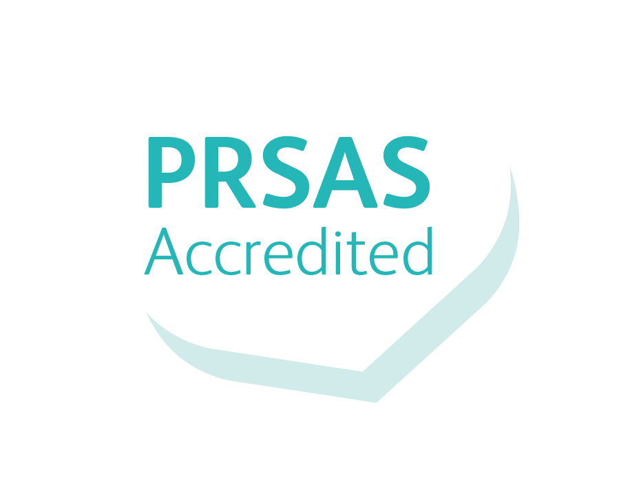 Logo with text 'prsas accredited'