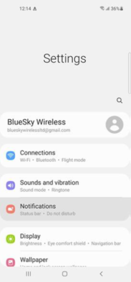 Android settings menu showing notifications option