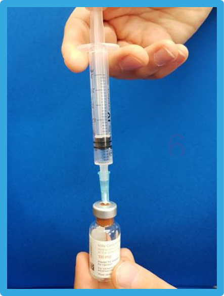 Add water for injection to the Hydrocortisone vial and gently swirl to mix