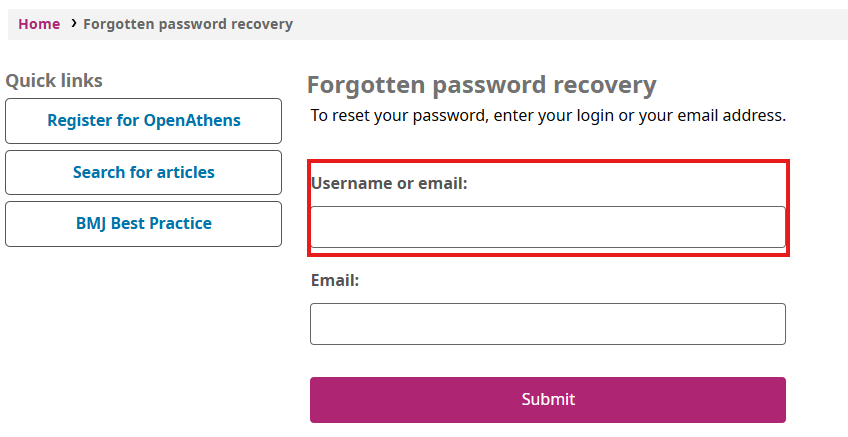 Username or email text box