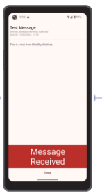 Phone with test message at top and red popup banner reading message received