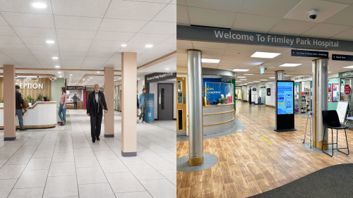Image of Frimley Park reception now and how it will look