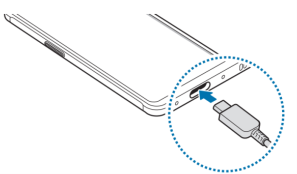 Diagram showing charging cable being plugged in