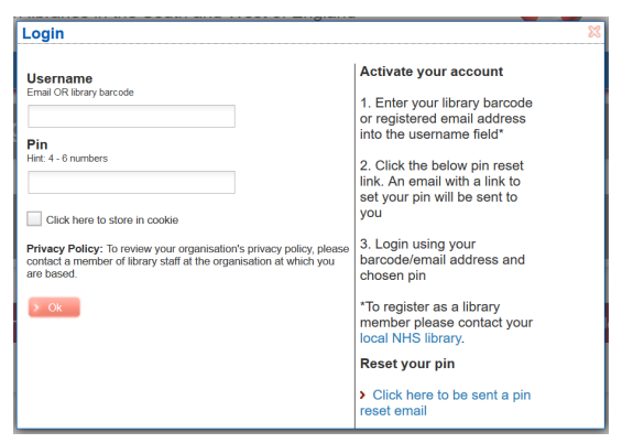 Screenshot of the login scren