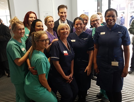 Anton Du Beke and some of the midwives at Wexham Park maternity unit