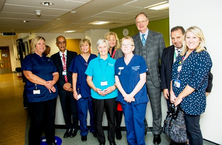 A group of volunteers and staff pictured in Frimley Park's A&E department