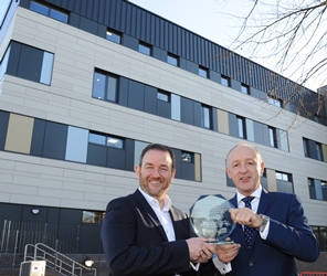 Trust CEO Neil Dardis and Kier managing director Cliff Thomas stood outside the new EAC building