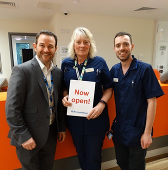 CEO Neil Dardis with head of nursing for emergency medicine Angela Ballard and matron Sean Harding change manager for this project celebrating the new building being open